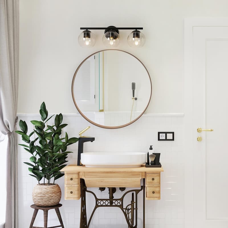 Regan Modern Farmhouse Black 3-Light Linear Bathroom Vanity Lights with Dome Glass - L 21.5" x W 7.5"* xH 8"