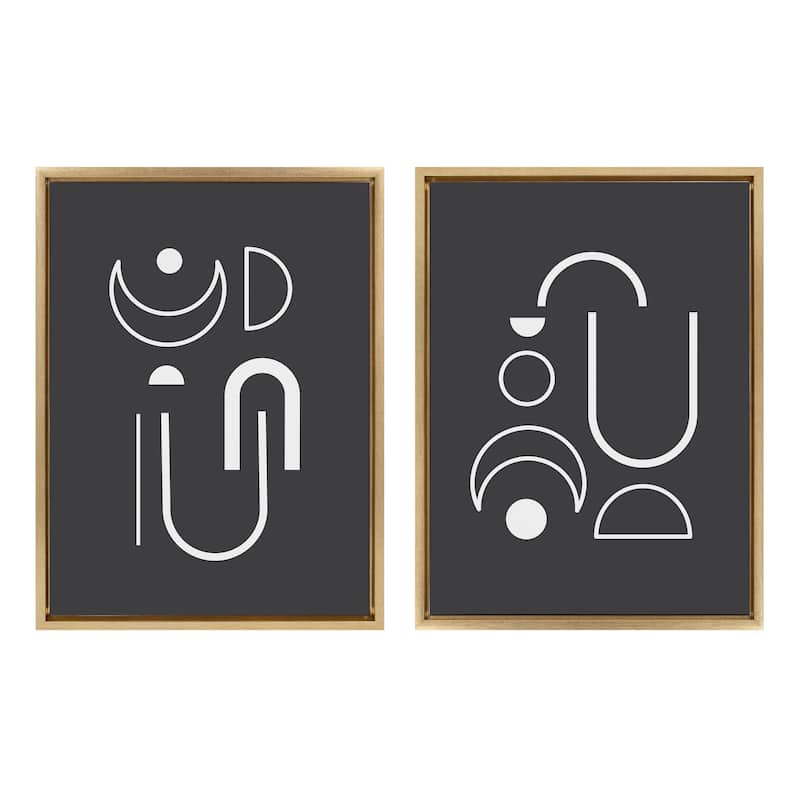 Kate and Laurel Sylvie Playful Modernized Shapes Black and White 1 and 2 Framed Canvas Art Set by The Creative Bunch Studio
