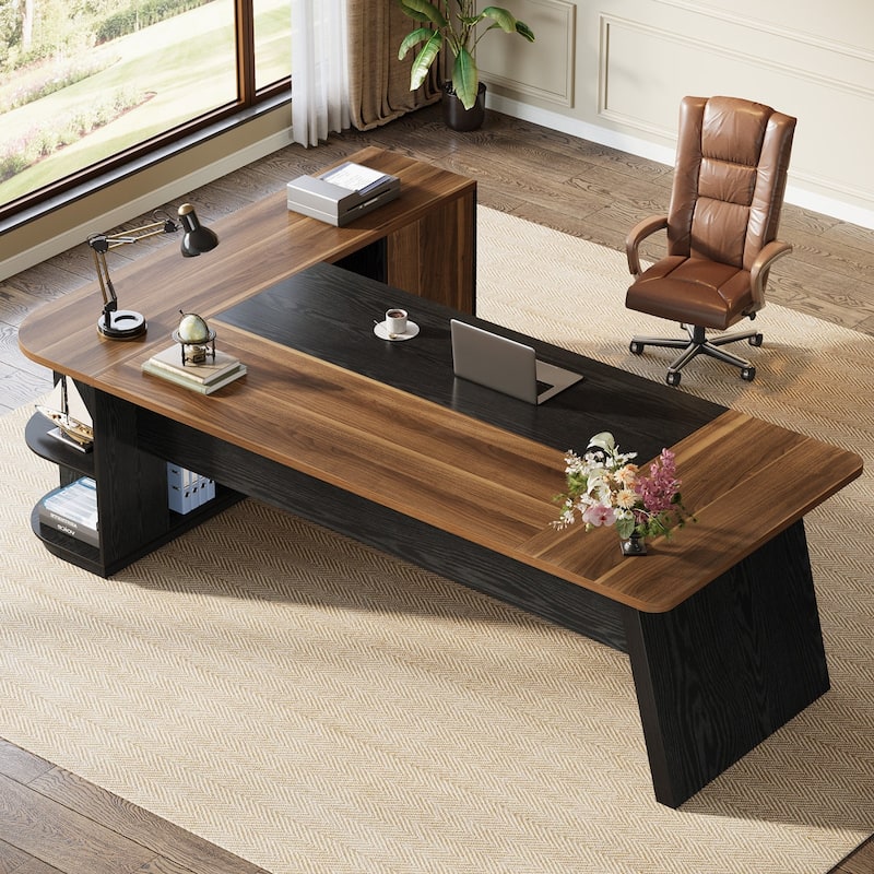 78.7 Inch L-Shaped Executive Desk, Large Office Desk with Cabinet