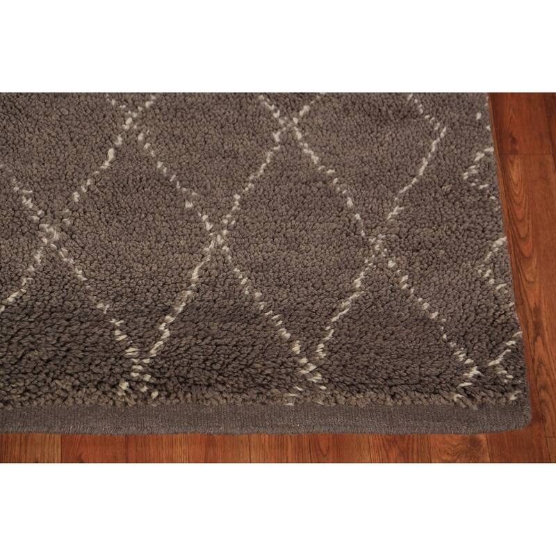 All-Over Brown Trellis Moroccan Indian Rug Hand-Knotted Wool Carpet - 5'1" x 8'2"