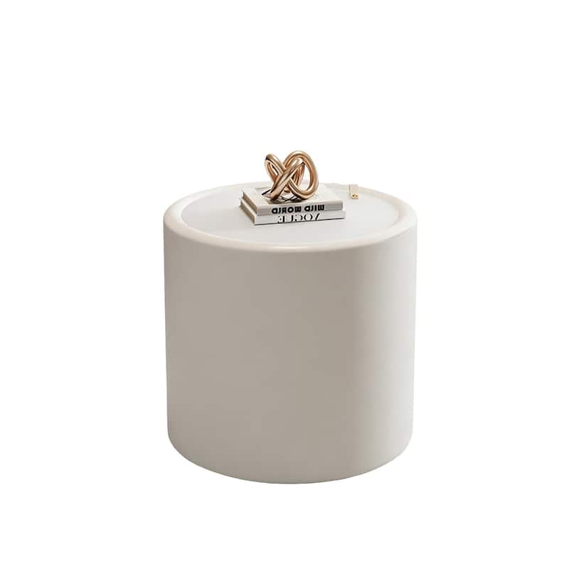 White Round Coffee Table with Tempered Glass Top and Hidden Storage