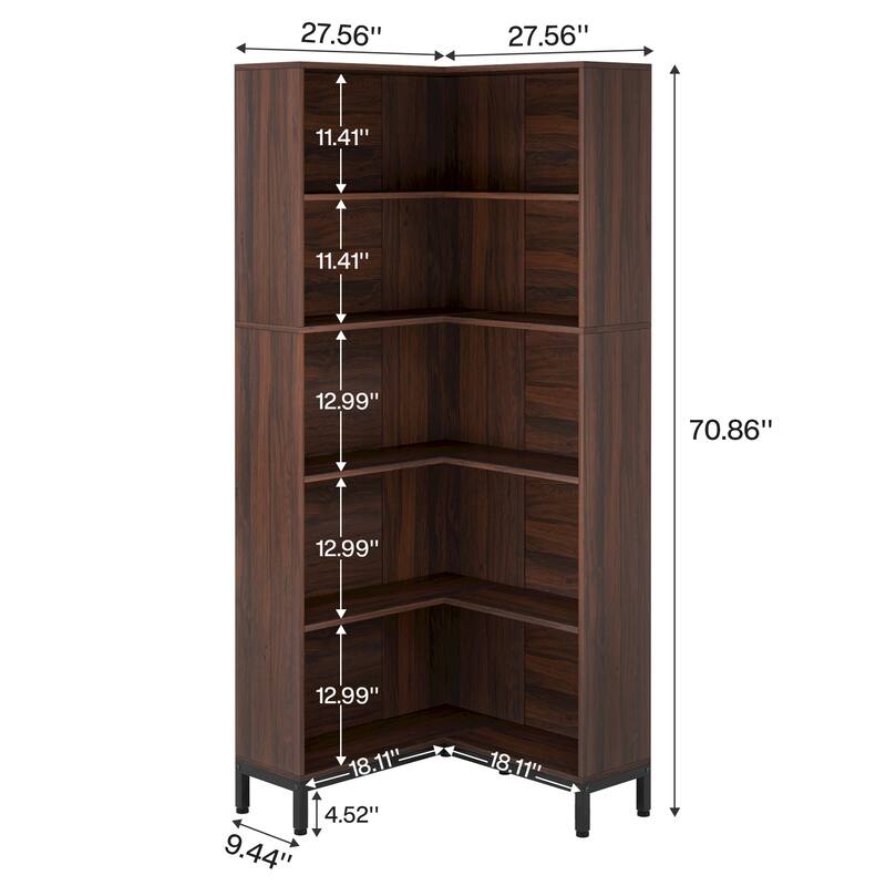 71 Inches Corner Bookcase, 6-Tiers L-Shaped Bookshelf Display Shelf