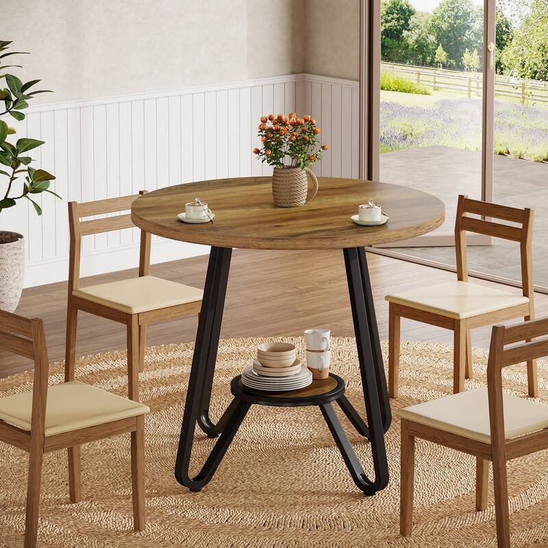 31.5" Round Dining Table with Shelves Small Kitchen Table