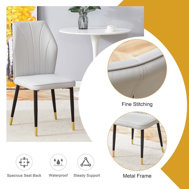 8 Modern Dining Chairs With Stylish Pu Patterned Backrest And Black Metal Legs For Kitchen, Bedroom And Office