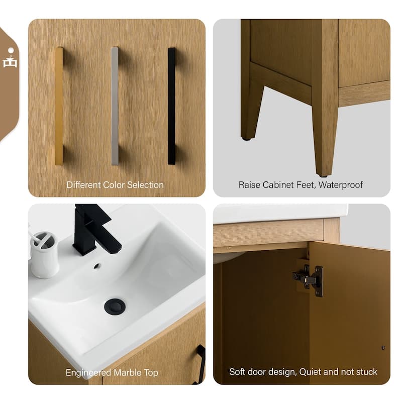 Vanity Art 20" or 24" or 30" Single Sink Bathroom Vanity Cabinet with Ceramic Top