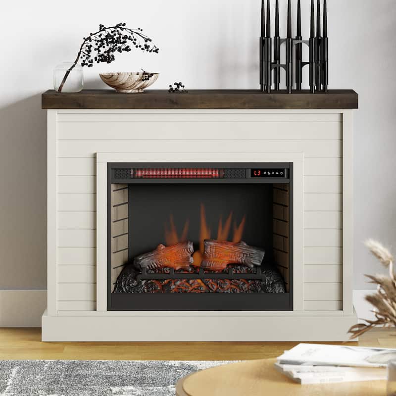 48 inch Fireplace with Mantel, Jasmine Whitewash and Barnwood Finish - White