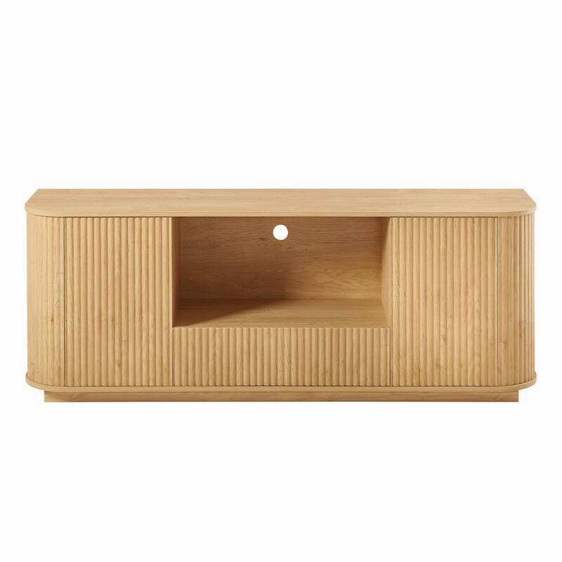 64" Stylish Wooden Cabinet with Wavy Design for TV Stand Ample Storage Space for Your Home
