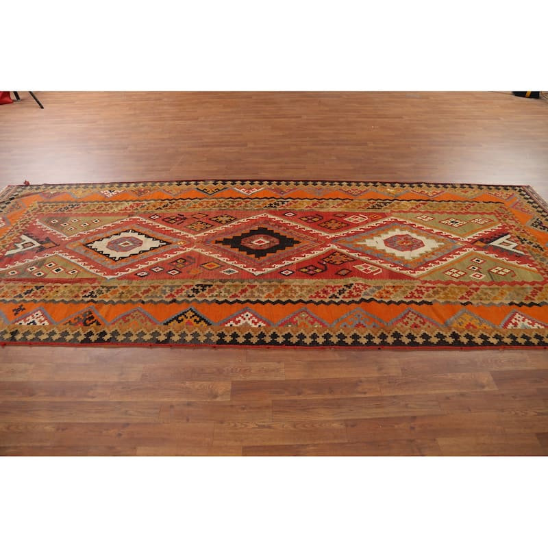 Vegetable Dye Kilim Qashqai Persian Antique Rug Handmade Wool Carpet - 4'9"x 12'1"