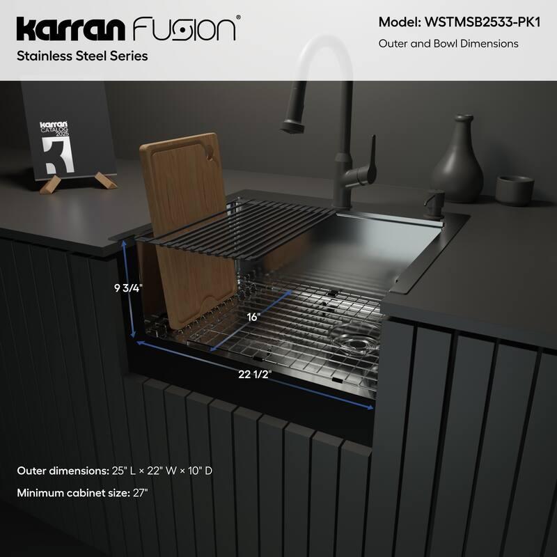 Karran USA WSTMSB2533-PK1 Fusion 25" Drop In Single Basin Stainless