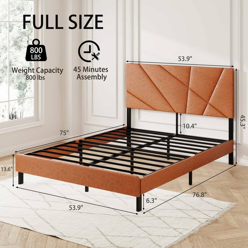 metal bed frame, square platform bed with under-bed storage, no spring-loaded mattress required, vintage brown