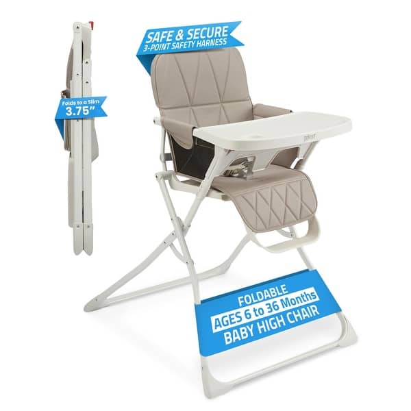 slide 2 of 13, Folding High Chair (for 6 to 36 Months), Folding Beach High Chair with Removable Dishwasher Safe Tray, Safety Harness Taupe