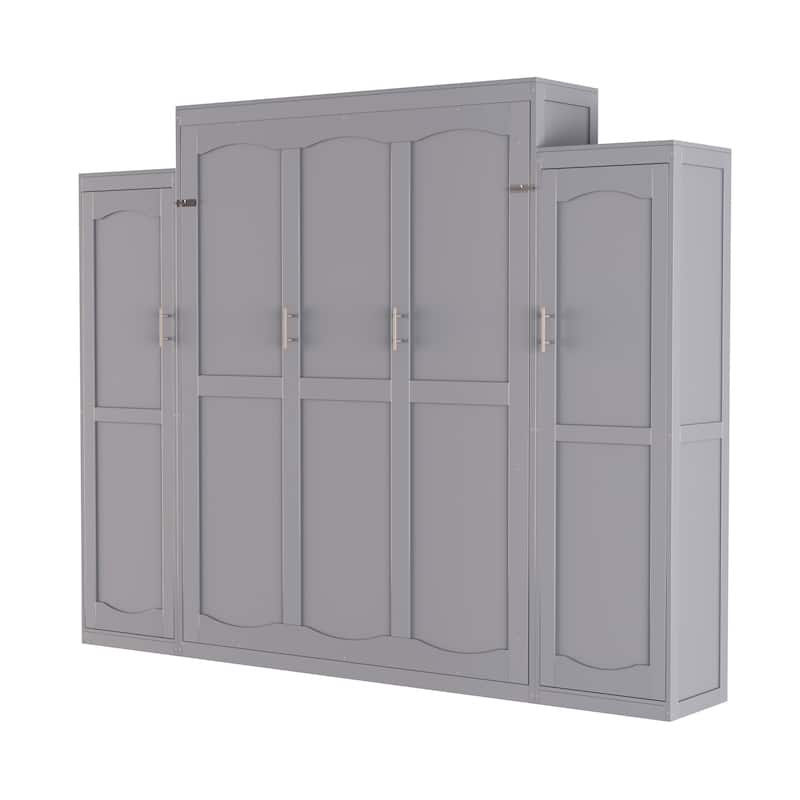 Queen Size Murphy Bed with 2 Wardrobe and Storage Shelf