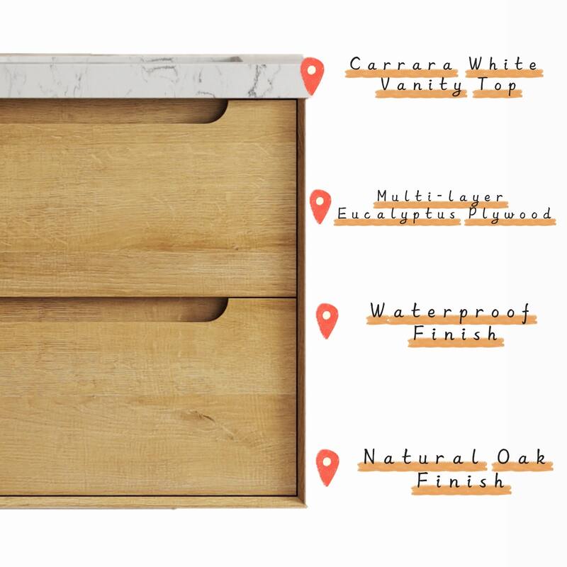 Prismis 24" 30" Wall-Mount Premium Bathroom Vanity with Upgraded Top