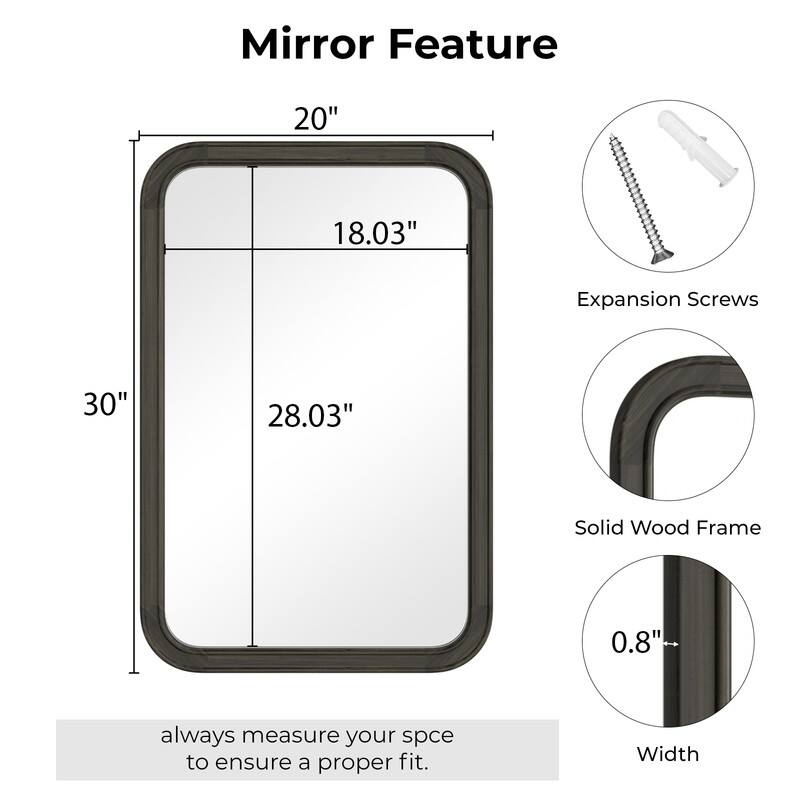 Pine Wooden Framed Standard Farmhouse Style Rectangle Wall Mirror