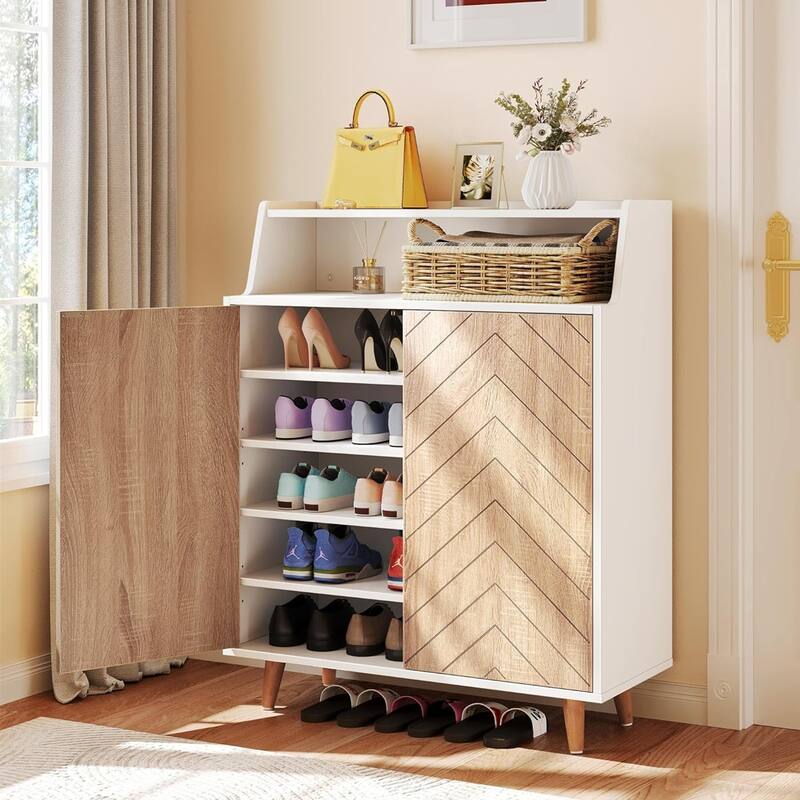 Moasis 20 Pairs Shoe Storage Cabinet for Entryway Shoe Rack Organizer - White