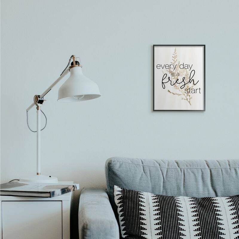 Stupell Everyday Fresh Start Quote Text Script Gold Black Nature Framed Wall Art