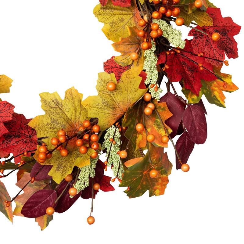 Leaves and Berries Artificial Fall Harvest Wreath - 20"