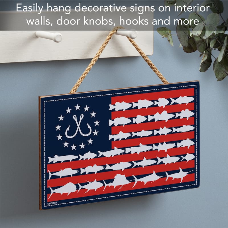 Fish Flag Hanging Wood Sign 9.5" x 5.75" Made in the USA