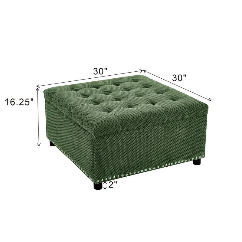 Storage Ottoman,Tufted Footstool, Nailhead Trim Ottoman, Square Storage Ottoman, Upholstered Coffee Table, Bedroom Storage