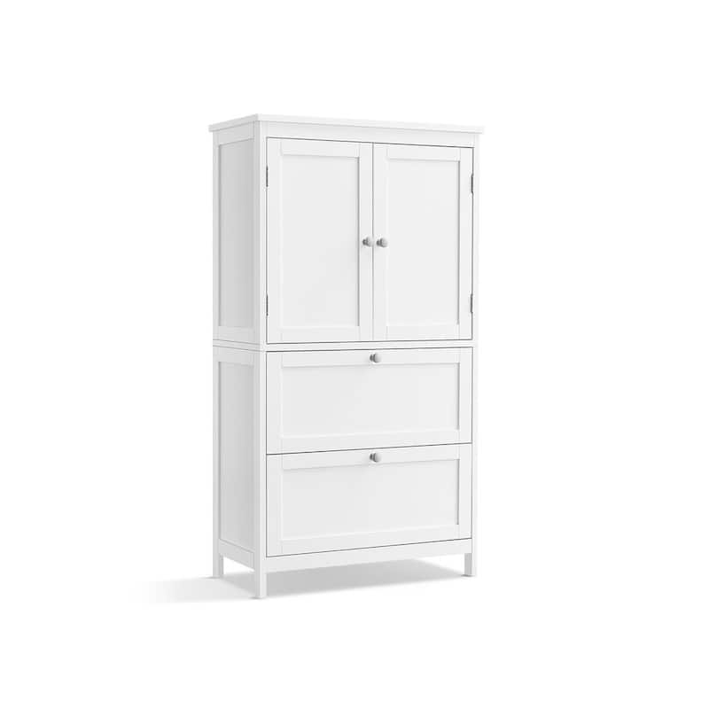 Modern Tall Freestanding Bathroom Storage Cabinet with 2 Drawers and Adjustable Shelf - 11.8"D x 23.6"W x 43.3"H - White