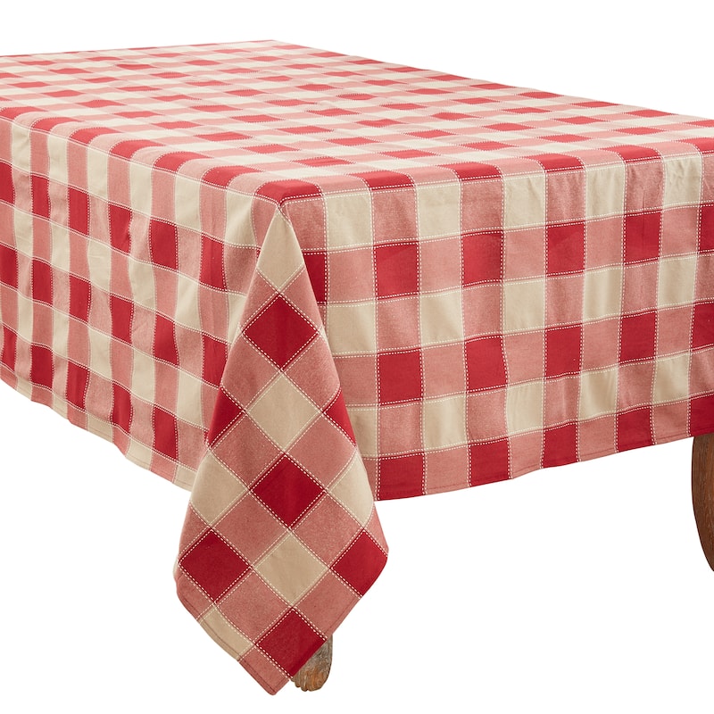 Stitched Design Plaid Tablecloth - 70"x104" - Red