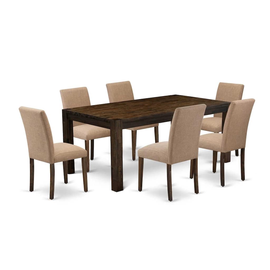 7-Piece Dining Set - Rectangular Table & 6 Parsons Chairs - Light Sable Fabric - 72
