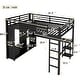 preview thumbnail 9 of 8, Loft Bed Frame with Built-in Wardrobe, Metal Loft Bed with Desk and Storage Shelves, Black