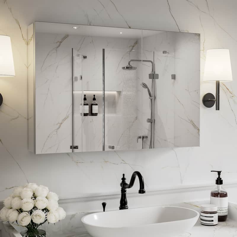 Modland 30"-36"W x 24"H Double Door Bathroom Medicine Cabinet with Mirror,Aluminum Frame