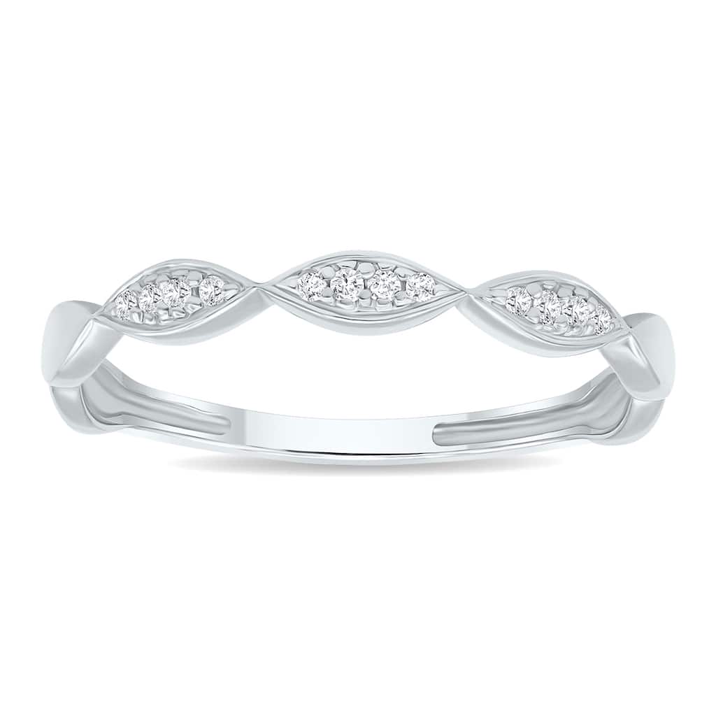 Women's Dainty Thin Diamond Wedding Stackable Band in 10K White Gold
