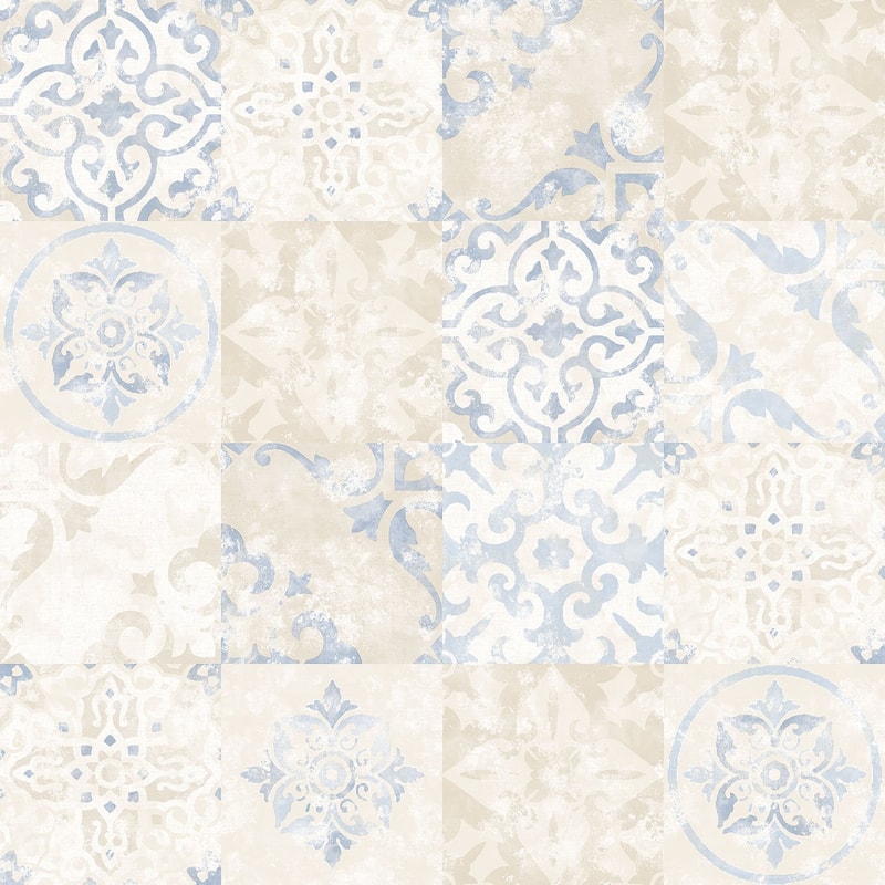 Galerie Wallcoverings Kitchen Recipes Mosaic Tile Vinyl on Non-woven Matte Wallpaper Roll - 33 feet x 21 inches - Blue