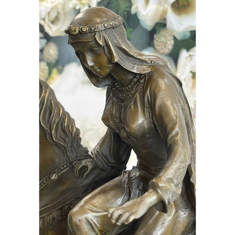 Large Arabian Man Helping His Wife Bronze Marble Base Sculpture Statue By Mene