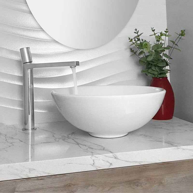 STYLISH 16 inch White Porcelain Round Vessel Bathroom Sink - 16" x 16" x 6 1/4"