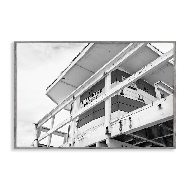 Stupell Lifeguard Building on Beach Framed Giclee Art Design By Seven Trees Design - 24 x 16 - Grey