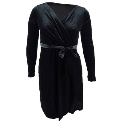 Anne Klein Women's Velvet Wrap Dress (L, Black)