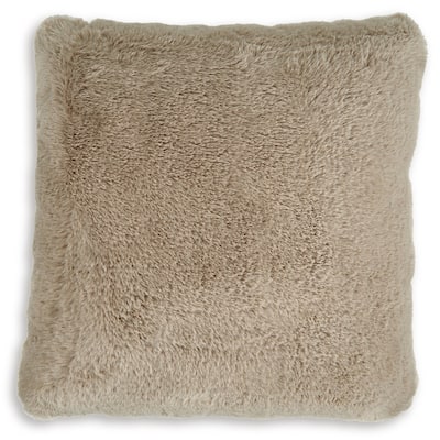 Dift Square Accent Throw Pillow, 20 Inch, Taupe Beige Faux Rabbit Fur