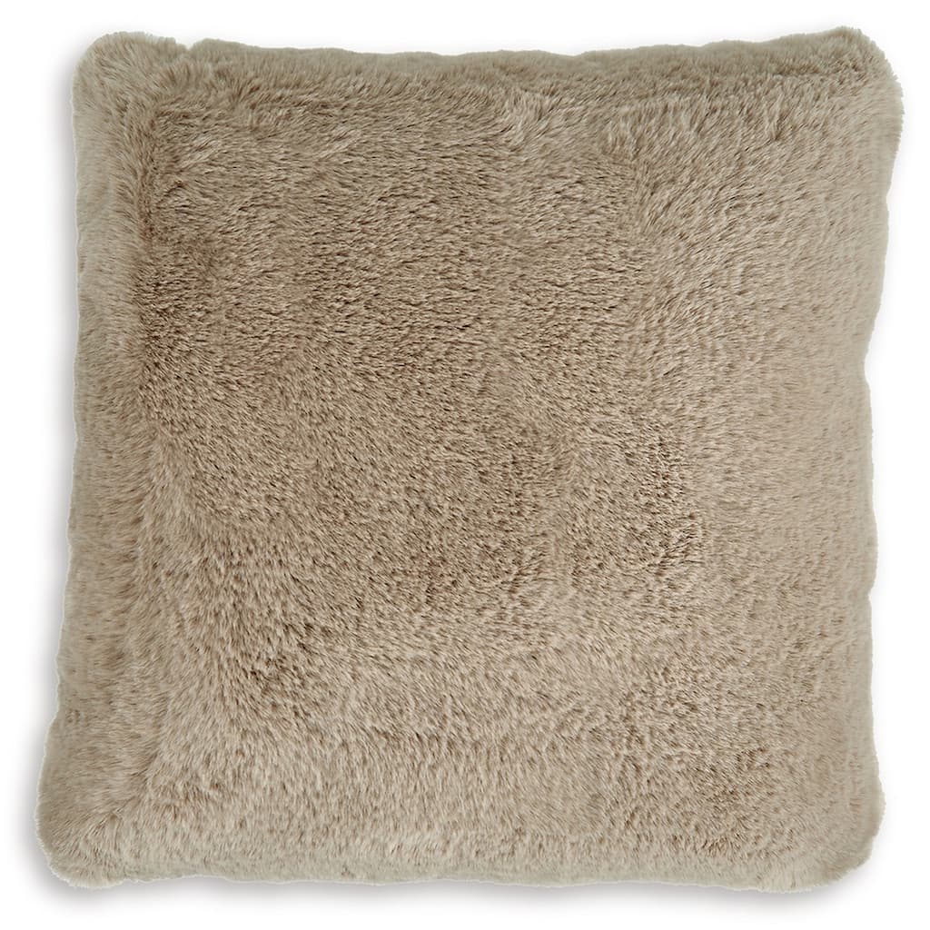 Dift Square Accent Throw Pillow, 20 Inch, Taupe Beige Faux Rabbit Fur