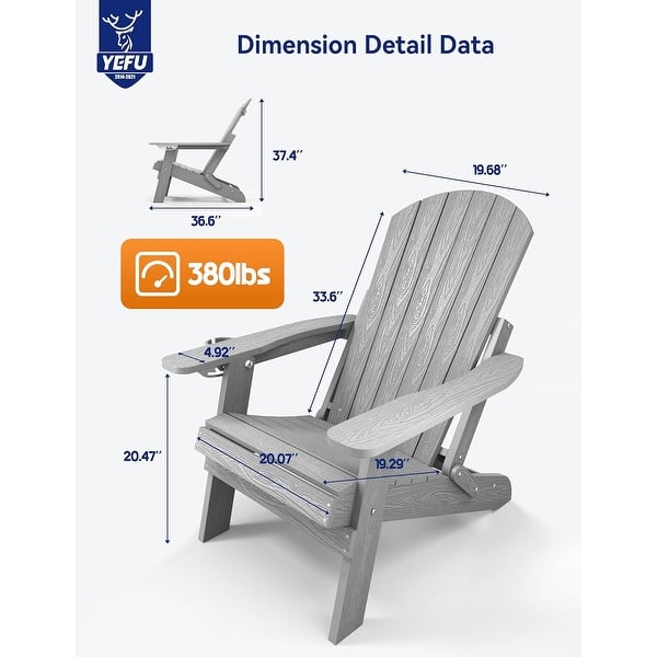 dimension image slide 3 of 11, WINSOON All Weather HIPS Folding Adirondack Chair with Ottoman, 5-Gear Adjustable Backrest and Retractable Ottoman Set of 4