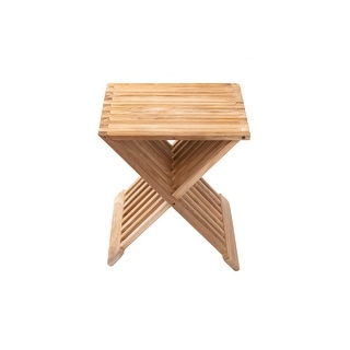 Nordic Style Natural Teak Folding Stool with Horizontal Slats - Beige