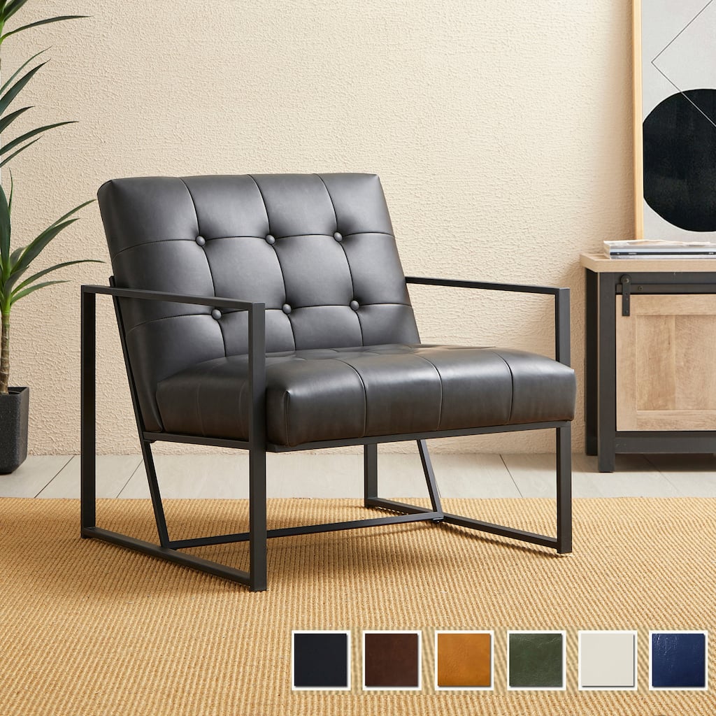 Glitzhome 29.50"W Mid-Century PU Leather Tufted Accent Chair - 29.5"W x 30.5"H x 29.25"D