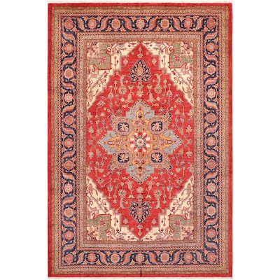 Rustic Super Kazak Zuri Red/Blue Hand Knotted Wool Rug - 8'2'' x 10'2''