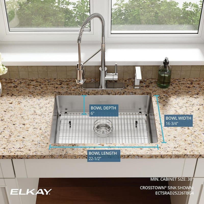 Elkay Crosstown Stainless Steel 25" x 22" x 6", Single Bowl Dual Mount ADA Sink Kit