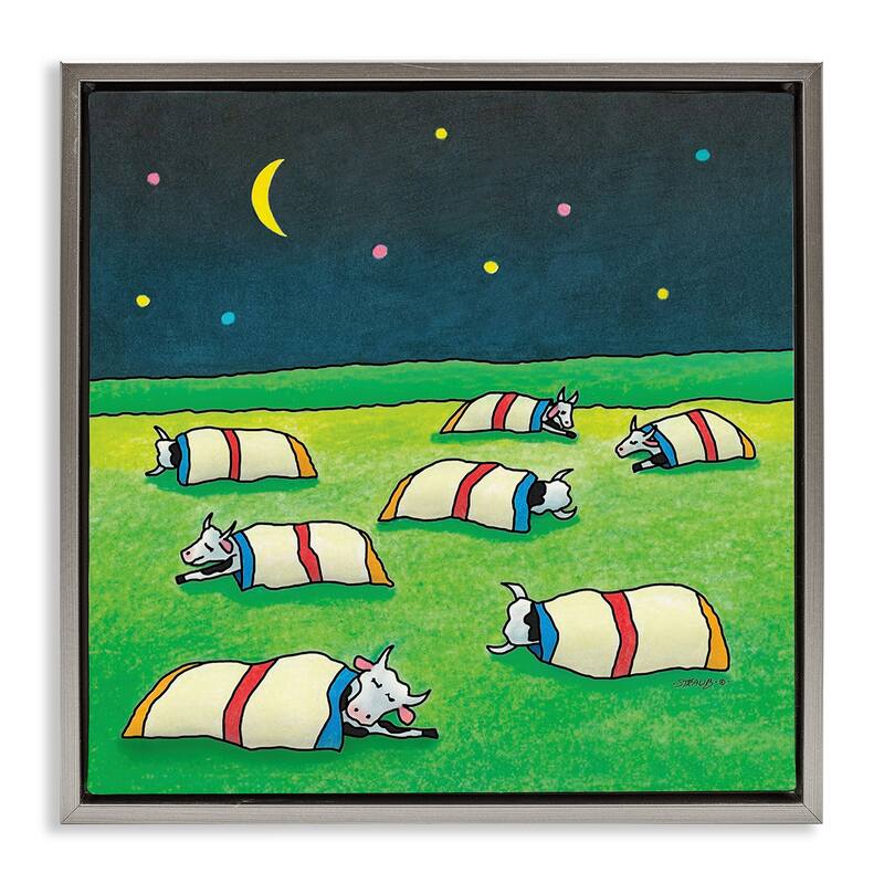 Stupell Pasture Cows Bedtime Framed Floater Canvas Wall Art Design By Roger Straub - 25 x 25 - Grey