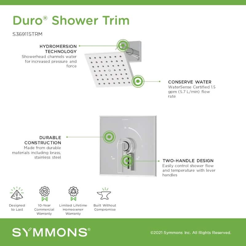 Symmons S369115TRM Duro HydroMersion Shower Only Trim Package with 1.5