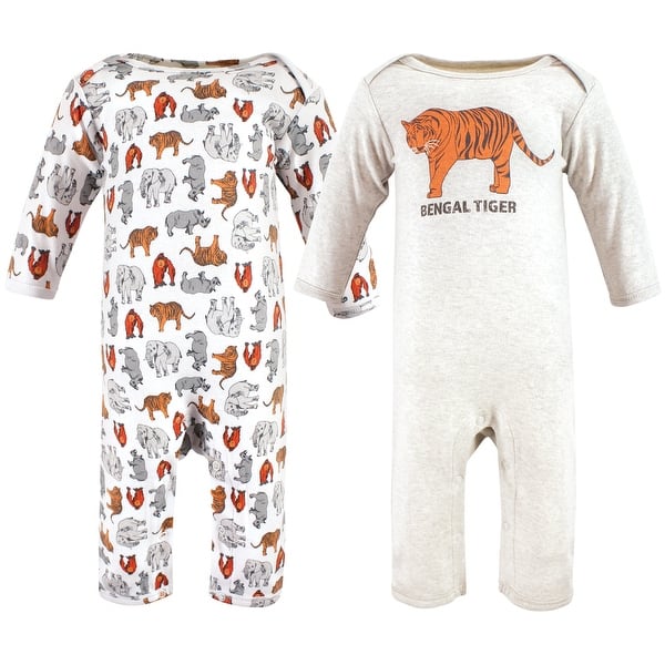 slide 1 of 1, Touched by Nature Organic Cotton Coveralls, Endangered Tiger 0 - 3 Months - Beige