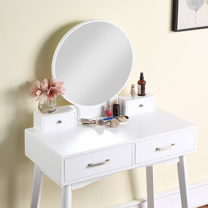 Contemporary Wood Vanity and Stool Set