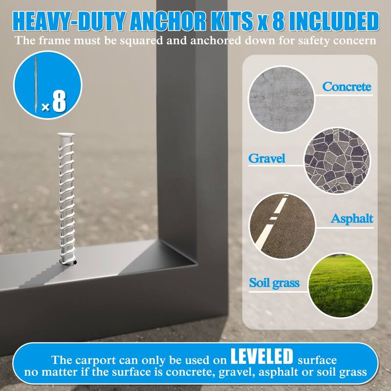 VEIKOUS Heavy Duty Metal Carport Galvanized Steel Shelter for Cars, Boats, and Tractors