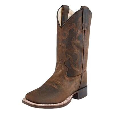 Old West Cowboy Boots Boys Leather Broad Square Toe Welt Brown BSC1904
