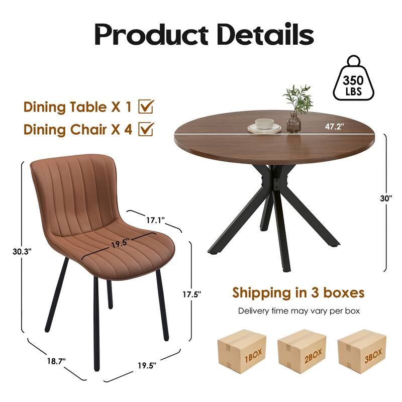 47.2" Solid Wood Round Dining Kitchen Table for 4-6 People with Intersecting Pedestal Base - Walnut
