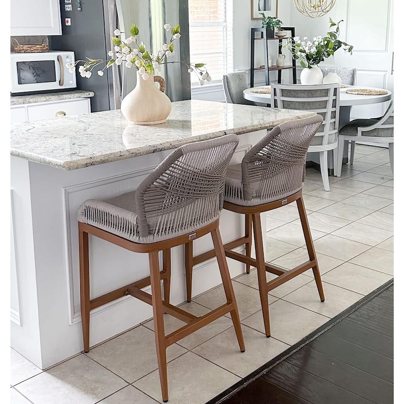 PURPLE LEAF 2 Set Outdoor Bar Stool Chair Set, Modern Counter Height Stool, Cushion Included