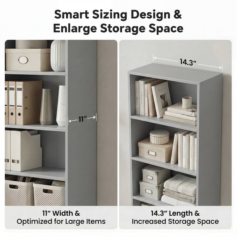 80"H Tall 6-Tier Bookcase With 2 Adjustable Shelves，Modern Open Storage Shelf for Home Office and Bedroom